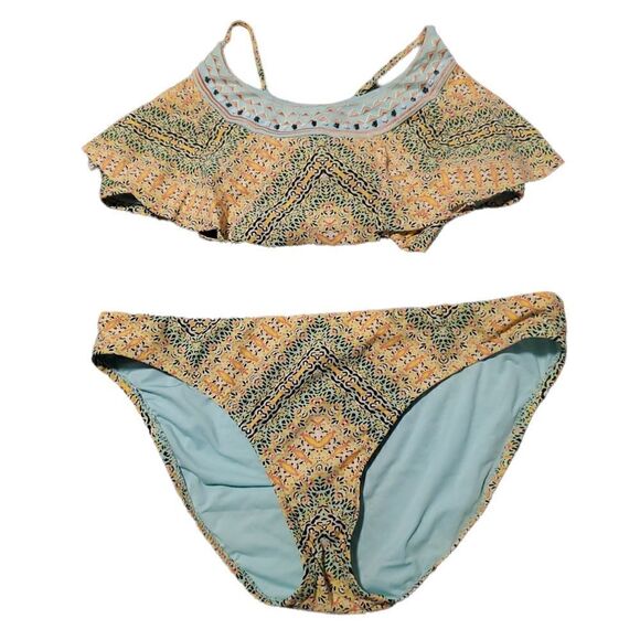 NANETTE Lepore Yellow Paisley Flounce Bikini Swim Swimsuit Large - Picture 1 of 6